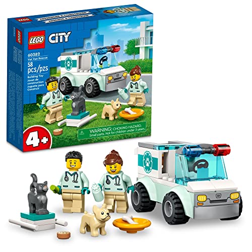LEGO City Vet Van Rescue 60382 - Spielzeug Tierkrankenwagen, Lernspielzeug Spielset für Kinder ab 4 Jahren mit 2 Tierärztlichen Minifiguren, Hund & Katze Figuren von LEGO
