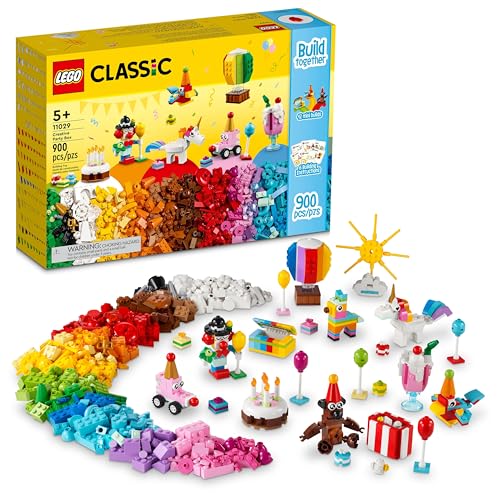 LEGO Classic Creative Party Box Bricks Set 11029, Play and Be Inspired by LEGO Masters, Familienspiel, Spaß für alle Altersgruppen, mit 12 Mini-Bauspielzeugen: Teddybär, Clown, Einhorn von LEGO