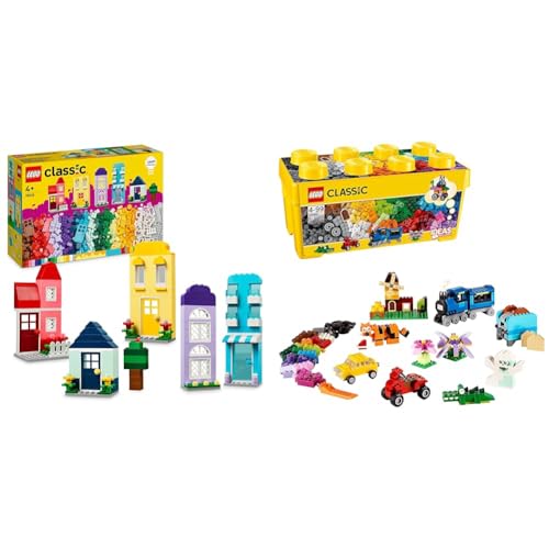 LEGO Classic Kreative Häuser, Bausteine-Set für Kinder, Konstruktionsspielzeug mit 850 Steinen & Classic Mittelgroße Bausteine-Box, Konstruktionsspielzeug für Mädchen und Jungen LEGO Classic Kreative Häuser, Bausteine-Set für Kinder, Konstruktionsspielzeug mit 850 Steinen & Classic Mittelgroße Bausteine-Box, Konstruktionsspielzeug für Mädchen und Jungen von LEGO