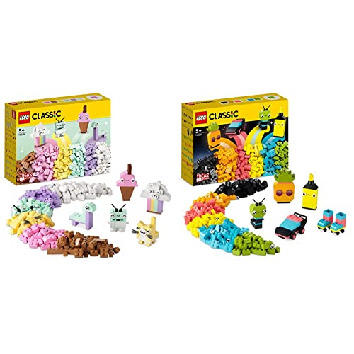 LEGO Classic Neon Kreativ-Bauset, Bausteine-Kiste Set & Classic Pastell Kreativ-Bauset Bausteine-Box, Konstruktionsspielzeug von LEGO