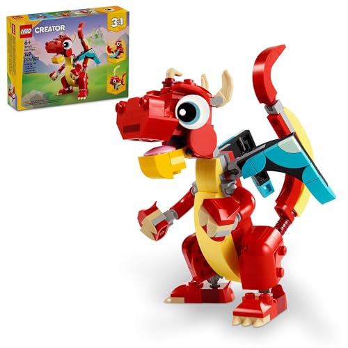 LEGO Creator 3 in 1 Roter Drache Spielzeug, Verwandelt Sich vom Drachenspielzeug zum Fischspielzeug zu Phönix-Spielzeug, Geschenkidee für Jungen und Mädchen ab 6 Jahren, Tierspielzeug-Set für Kinder, LEGO Creator 3 in 1 Roter Drache Spielzeug, Verwandelt Sich vom Drachenspielzeug zum Fischspielzeug zu Phönix-Spielzeug, Geschenkidee für Jungen und Mädchen ab 6 Jahren, Tierspielzeug-Set für Kinder, von LEGO