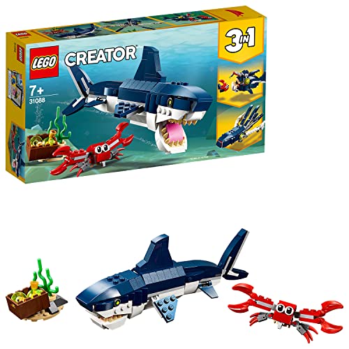 LEGO 31088 Creator Bewohner der Tiefsee, Spielzeug mit Meerestieren Figuren: Hai, Krabbe, Tintenfisch und Seeteufel, Set für Kinder ab 7 Jahre von LEGO