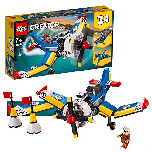 LEGO 31094 Creator Rennflugzeug, Hubschrauber oder Düsenjäger, 3-in-1 Bauset, Flugzeugsspielset mit Piloten-Minifigur, Spielzeuge für Kinder ab 7 Jahren von LEGO