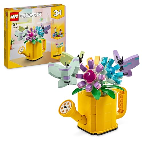 LEGO Creator 3in1 Gießkanne mit Blumen Set, Kinderzimmer-Deko, Baue eine Gießkanne mit Blumenstrauß, Gummistiefel oder 2 Spielzeug-Vögel, kreatives Geschenk für Mädchen und Jungen ab 8 Jahren 31149 von LEGO