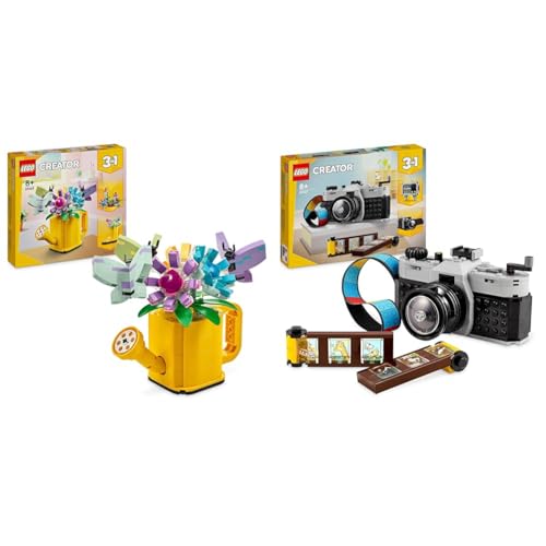 LEGO Creator 3in1 Gießkanne mit Blumen Set, Kinderzimmer-Deko & Creator 3in1 Retro Kamera Spielzeug mit 3 Modellen für Mädchen und Jungen von LEGO