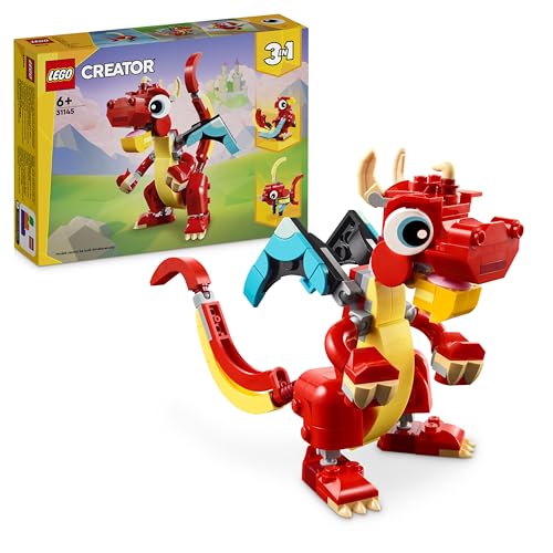 LEGO Creator 3in1 Roter Drache, Spielzeug mit 3 Tierfiguren inkl. Roter Drache, Fisch und Phönix, Tiere-Set für Kinder, Geschenk für Jungs und Mädchen ab 6 Jahren 31145 von LEGO