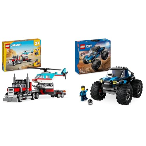 LEGO Creator 3in1 Tieflader mit Hubschrauber, Fahrzeuge-Set & City Blauer Monstertruck, Offroad-Auto-Spielzeug, Fahrzeug-Set LEGO Creator 3in1 Tieflader mit Hubschrauber, Fahrzeuge-Set & City Blauer Monstertruck, Offroad-Auto-Spielzeug, Fahrzeug-Set von LEGO