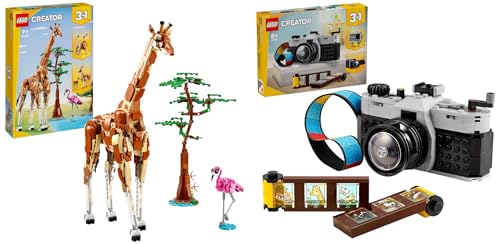 LEGO Creator 3in1 Tiersafari, Kreativ-Set mit Tierfiguren, Spielzeug-Giraffe & Creator 3in1 Retro Kamera Spielzeug mit 3 Modellen für Mädchen und Jungen von LEGO