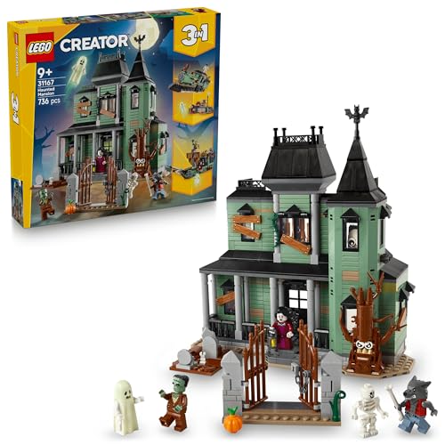 LEGO Creator Geisterhaus 3-in-1-Spielzeug - Spielzeughaus verwandelt Sich in EIN Geisterschiff Zug - Baumodell mit 5 Minifiguren - Geschenk für Jungen und Mädchen ab 9 Jahren 31167 von LEGO