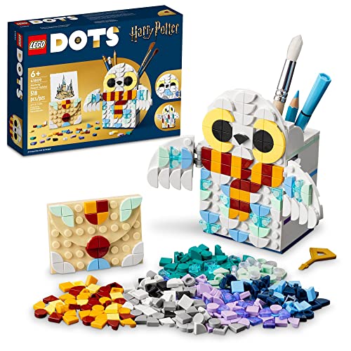 LEGO DOTS Hedwig Bleistifthalter 41809, Harry Potter Eule Schreibtisch Dekor, Back to School Supplies Set Enthält Bleistifttopf und Notizhalter mit LEGO Bauelementen, Spielzeug Bastelset und von LEGO