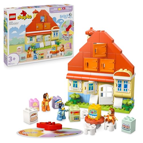 LEGO DUPLO Bluey: Blueys Familienhaus mit Memory-Spiel - Lernspielzeug für Kleinkinder - Inkl. 3 Minifiguren, aufklappbare Fenster und Brettspiel - Geschenk für Jungen & Mädchen ab 3 Jahren - 10459 von LEGO