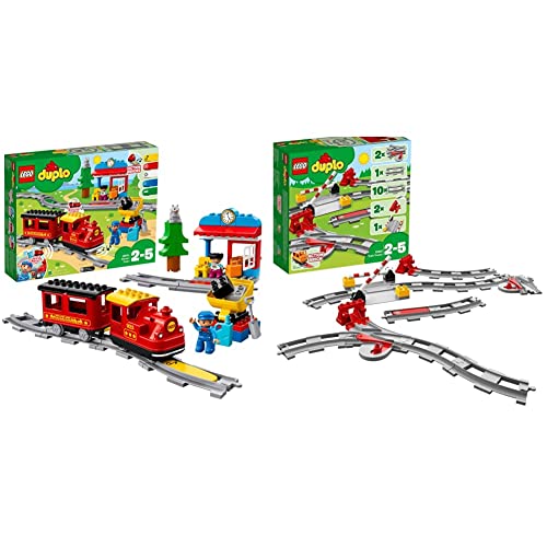 LEGO DUPLO Dampfeisenbahn 10874 Spielzeugeisenbahn + Eisenbahn Schienen (10882) Konstruktionsspielzeug von LEGO
