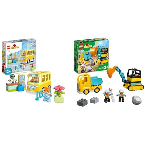 LEGO DUPLO Die Busfahrt Set, Bus-Spielzeug zum Aufbau sozialer Fähigkeiten & DUPLO Bagger und Laster Spielzeug mit Baufahrzeug von LEGO