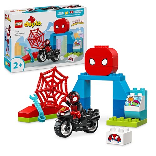 LEGO DUPLO Marvel Spins Motorrad-Abenteuer - Motorikspielzeug zur TV-Serie Spidey und Seine Super-Freunde - Kreatives Motorrad Spielzeug zum Bauen für Kinder ab 2 Jahren - Kleinkind Spielzeug 10424 von LEGO