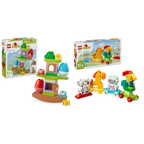 LEGO DUPLO Mein erster Balancier- & Stapelbaum + Meine ersten Tierzugspielzeuge für Kleinkinder Kreative Lernsets 10440 + 10412 von LEGO