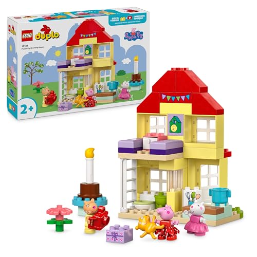 LEGO DUPLO Peppa Wutz Geburtstagshaus: kreatives Spielzeug mit 3 Figuren, Spielzeughaus zum Bauen und Umbauen für Kinder ab 2 Jahren, Jungen und Mädchen, Geschenk für Kleinkinder 10433 von LEGO