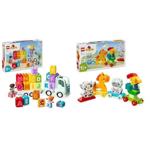 LEGO DUPLO Town ABC-Lastwagen, Lernspielzeug für Kleinkinder ab 2 Jahren & DUPLO Tierzug, Zug-Spielzeug mit Rädern von LEGO