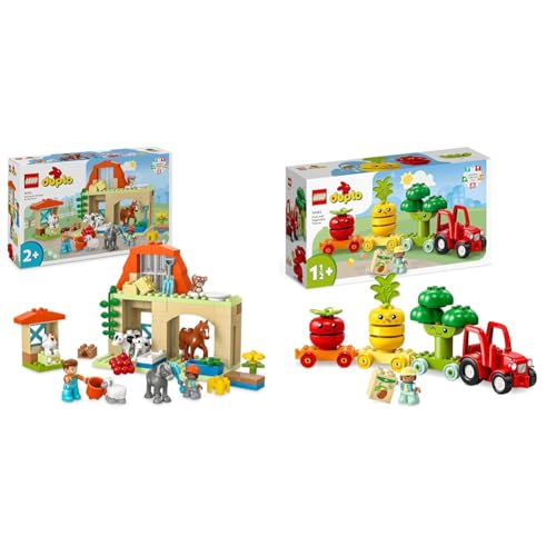 LEGO DUPLO Town Tierpflege auf dem Bauernhof, Spielzeug für Kinder ab 2 Jahre & 10982 DUPLO My First Obst- und Gemüse-Traktor, Ostergeschenk Spielzeug von LEGO