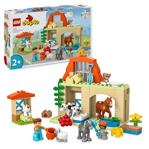 LEGO DUPLO Town Tierpflege auf dem Bauernhof, Spielzeug für Kinder ab 2 Jahre, mit Bauernhoftiere-Figuren für Rollenspiele, darunter Pferd, Kuh und Schaf, Lernspielzeug für Mädchen und Jungen 10416 von LEGO