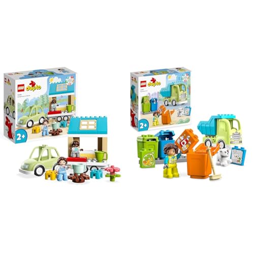 LEGO DUPLO Zuhause auf Rädern, Spielzeugauto mit großen Steinen & DUPLO Recycling-LKW Müllwagen-Spielzeug, Lern- und Farbsortier-Spielzeug von LEGO