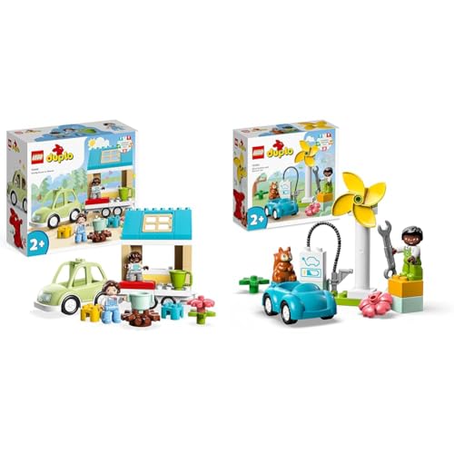 LEGO DUPLO Zuhause auf Rädern, Spielzeugauto mit großen Steinen & DUPLO Town Windrad und Elektroauto, Spielzeugauto-Lernspielzeug von LEGO