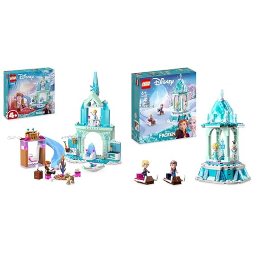 LEGO Disney Frozen Elsas Eispalast, Eiskönigin-Schloss-Spielzeug mit Prinzessin ELSA und Anna Puppen & Disney Princess Annas und Elsas magisches Karussell, Die Eiskönigin Spielzeug von LEGO