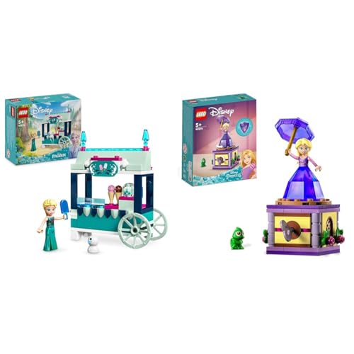LEGO Disney Frozen Elsas Eisstand, Eiscreme-Spielzeug & Disney Princess Rapunzel-Spieluhr, Prinzessinnen Spielzeug zum Bauen mit Rapunzel Mini-Puppe, Diamantkleid und Chamäleon Pascal für Kinder 43214 von LEGO