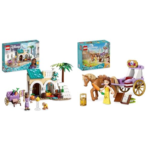 LEGO Disney Wish Asha in der Stadt Rosas, Wish-Film-Set mit Marktplatz & Disney Princess Belles Pferdekutsche, Prinzessinnen-Set mit Pferde-Spielzeug und Puppe von LEGO