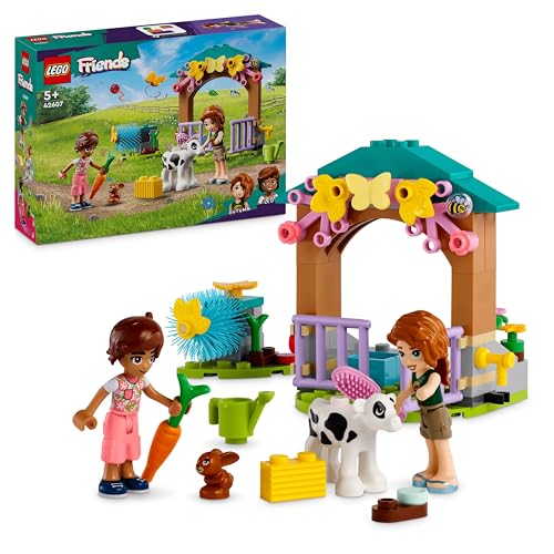LEGO Friends Autumns Kälbchenstall, Bauernhof-Spielzeug mit Tieren für Kinder, kleines Set mit 2 Figuren, Hase und Kuh-Figur, Geschenk für 5-jährige Mädchen und Jungen 42607 von LEGO