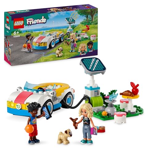 LEGO Friends E-Auto mit Ladestation, Elektroauto für Kinder, Auto-Spielzeug für Rollenspiele mit den Figuren Nova und Zac, kleines Set, Geschenk für Mädchen und Jungen ab 6 Jahren 42609 von LEGO