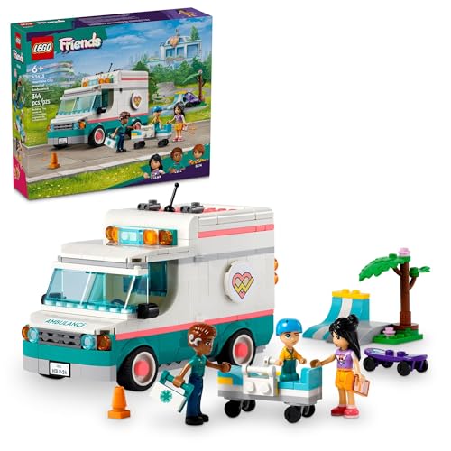 LEGO Friends Heartlake City Krankenhaus Krankenwagen Set mit 3 Charakteren, Geschenkidee für Kinder, Mädchen und Jungen ab 6 Jahren, sozial-emotionales Spielzeug, medizinisches Notfallfahrzeug, von LEGO