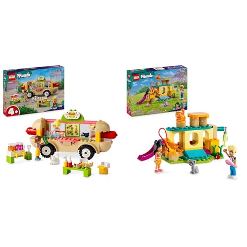 LEGO Friends Hotdog-Truck, Mobiles Restaurant-Spielzeug & Friends Abenteuer auf dem Katzenspielplatz, Set mit Spielzeug-Tieren und Figuren von LEGO