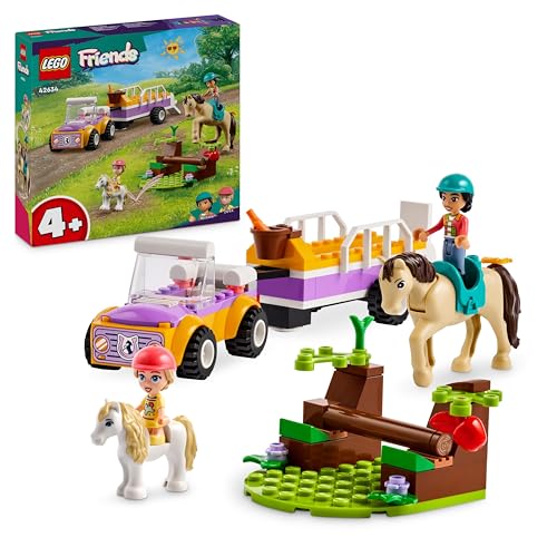LEGO Friends Pferde- und Pony-Anhänger, Pferde-Spielzeug für Mädchen und Jungen mit Auto und Figuren, Mini-Puppen-Set mit Liann, Zoya und 2 Tierfiguren, Geschenk für Kinder 4 Jahren 42634 von LEGO