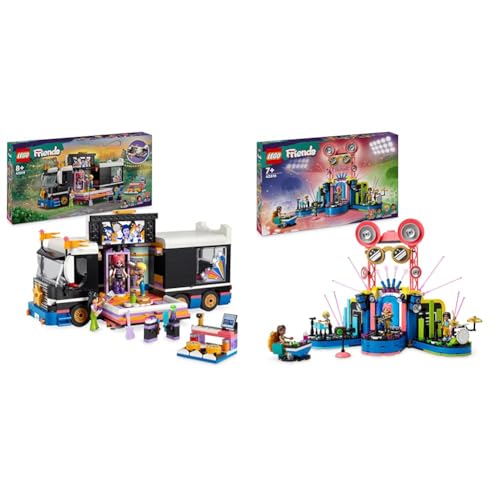 LEGO Friends Popstar-Tourbus, Musik-Set mit LKW-Spielzeug und 4 Figuren & Friends Talentshow in Heartlake City Set, Musik-Spielzeug von LEGO