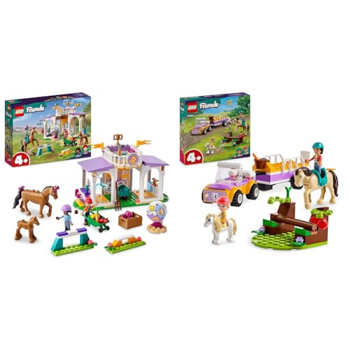 LEGO Friends Reitschule Set mit 2 Spielzeug-Pferden, Aliya und Mia Mini-Puppen & Friends Pferde- und Pony-Anhänger, Pferde-Spielzeug von LEGO