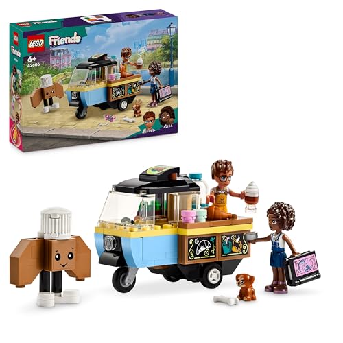 LEGO Friends Rollendes Café, Kleines Bäckerei-Spielzeug für Kinder, Geschenk für Mädchen und Jungen ab 6 Jahren, Lernspielzeug mit den Figuren Aliya, Jules und dem Hund Aira 42606 von LEGO