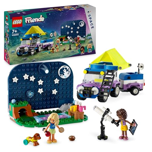 LEGO Friends Sterngucker-Campingfahrzeug Set mit Geländewagen-Auto und Spielzeug-Teleskop, Geschenk ab 7 Jahre für Mädchen und Jungen, beinhaltet die Spielfiguren Nova, Aliya und einen Hund 42603 von LEGO