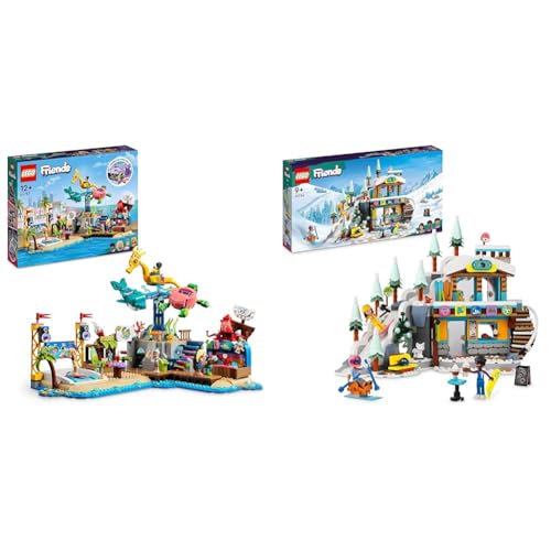LEGO Friends Strand-Erlebnispark, Kirmes-Set mit Technic-Elementen & Friends Skipiste und Café Winter-Set mit Liann-, Aron- und Zac-Minipuppen von LEGO