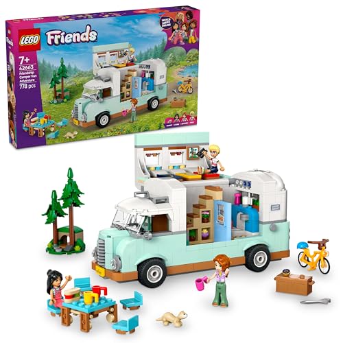 LEGO Friends Wohnmobil, Bauset für Rollenspiele mit einem Spielzeug Wohnwagen, Geschenk für Mädchen ab 7 Jahren, kreatives Spielset mit 3 Minifiguren und Frettchen Tierfigur 42663 von LEGO