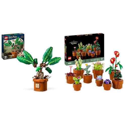 LEGO Harry Potter Mandragora Pflanze Spielzeugfigur und Topf + LEGO Botanicals Kleine Pflanzen - 9 Topfpflanzen Set 76433 + 10329 von LEGO