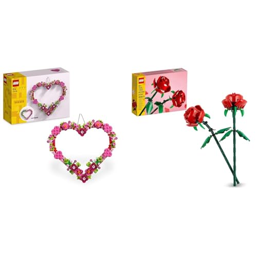 LEGO Herz Ornament Set + LEGO Botanicals Rosen Schlafzimmerdekoration oder Wandaccessoire Blumenstrauß Wohnkultur 40638 + 40460 von LEGO