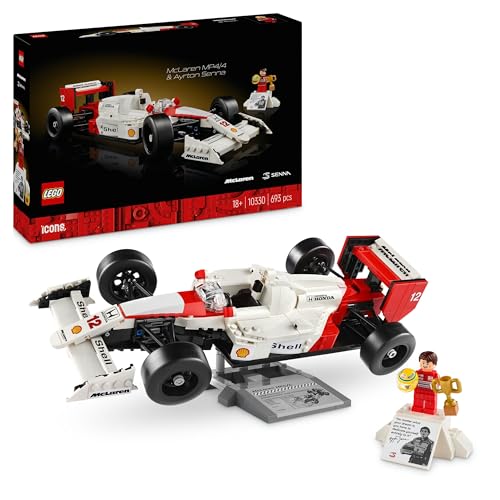 LEGO Icons McLaren MP4/4 & Ayrton Senna Modellauto Set, F1 Rennwagen Bausatz für Erwachsene mit Rennfahrer Mini-Figur, Sammlerstück, Geschenk-Idee zum Geburtstag für Männer, Frauen, Ihn & Sie 10330 von LEGO