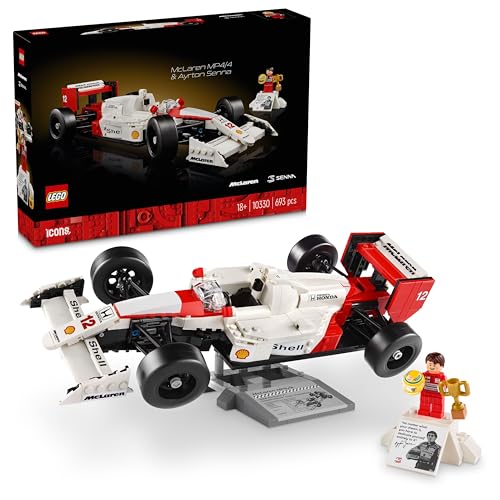 LEGO Icons McLaren MP4/4 & Ayrton Senna Modellauto Set, F1 Rennwagen Bausatz für Erwachsene mit Rennfahrer Mini-Figur, Sammlerstück, Geschenk-Idee zum Geburtstag für Männer, Frauen, Ihn & Sie 10330 von LEGO