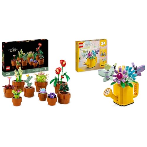 LEGO Icons Mini Pflanzen, 9 künstliche Blumen zum Bauen, Botanical Collection Sammel-Set & Creator 3in1 Gießkanne mit Blumen Set, Kinderzimmer-Deko, Baue eine Gießkanne mit Blumenstrauß von LEGO