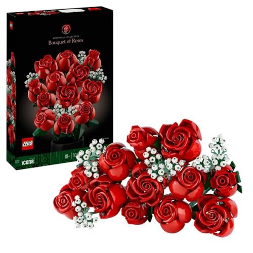 LEGO Icons Rosenstrauß, künstliche Blumen als Zimmer-Deko, Botanical Collection-Set für Erwachsene, Valentinstag- oder Jahrestag-Geschenk für Partner, Freundin oder Freund 10328 von LEGO
