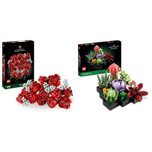 LEGO Icons Succulents Kunstpflanzen-Set 10309 + Rosenstrauß 10328, Kunstblumen-Set für Erwachsene, Botanische Sammlung, Wohnaccessoires, Geschenke für Frauen, Männer, Sie oder Ihn, entspannende Aktivi LEGO Icons Succulents Kunstpflanzen-Set 10309 + Rosenstrauß 10328, Kunstblumen-Set für Erwachsene, Botanische Sammlung, Wohnaccessoires, Geschenke für Frauen, Männer, Sie oder Ihn, entspannende Aktivi von LEGO