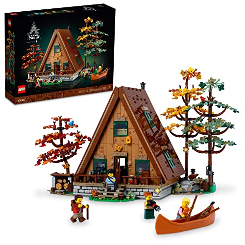 LEGO Ideas A-Frame Cabin 21338 Sammeldisplay-Set, Baumodellbausatz für Erwachsene, Geschenk für Natur- und Architekturliebhaber, inklusive 4 personalisierbaren Minifiguren und 11 Tierfiguren von LEGO