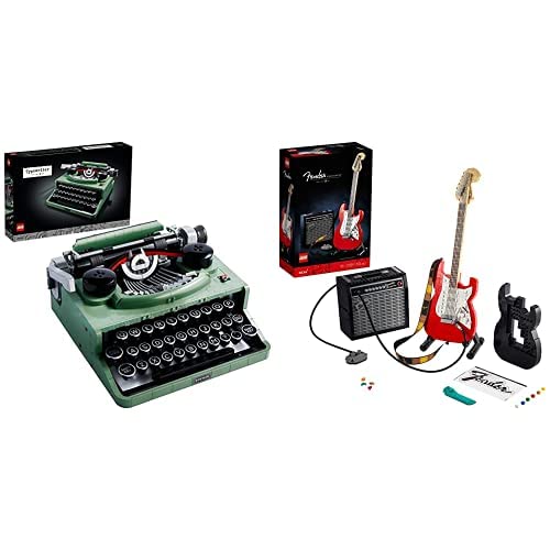 LEGO Ideas Schreibmaschine, 21327 & 21329 Ideas Fender Stratocaster, DIY-Gitarren-Kit, Musikinstrument für Erwachsene mit Gitarren-Zubehör, Geschenk zum Valentinstag für sie und ihn von LEGO