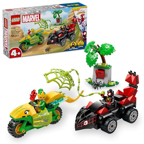 LEGO Marvel Actionspaß mit Spin und Electro in ihren Dino-Flitzern, baubares Superheldenauto für Jungen und Mädchen ab 4 Jahren, Helden Set mit Spielzeug Auto, Spidey und Seine Super-Freunde 11198 von LEGO