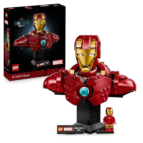 LEGO ǀ Marvel Iron Man MK4 Büste - Bauset für Erwachsene zum Ausstellen inkl. Tony Stark Minifigur, mit einziehbaren Kanonen und einem drehbaren Kopf - Sammlerstück & Geschenkidee für Fans - 76327 von LEGO